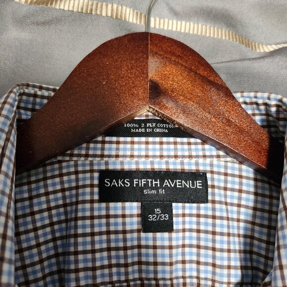 Mens Slim Fit Blue Check Dress Shirt by Saks Fifth Avenue - Picture 2 of 2